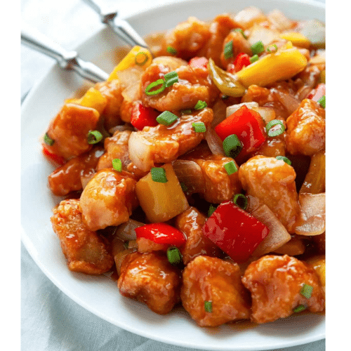 Kippenblokjes in zoetzure saus