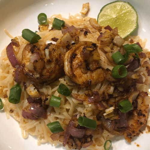 Pad thai noodles met scampi