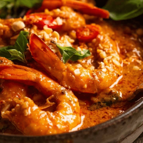 Thaïse Panang curry met scampi (spicy)