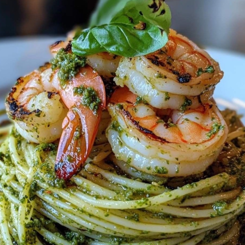 Tagliatelle met pesto en gamba's