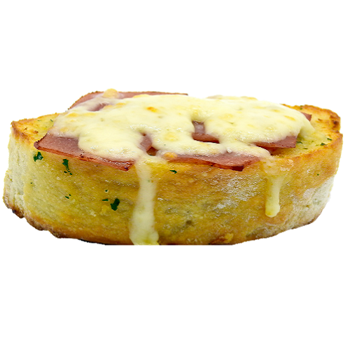 Garlic bread with cheese and ham