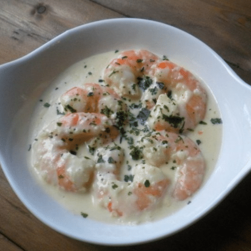 Scampis crème ail & pain maison