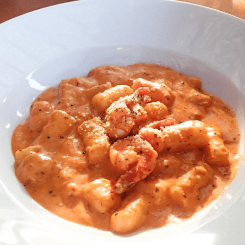 Scampis diabolo & pain maison