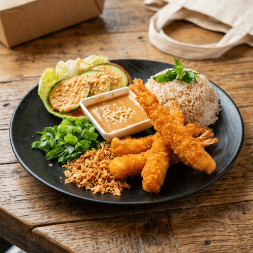 Khao Man Kung Thod (Scampis pané)