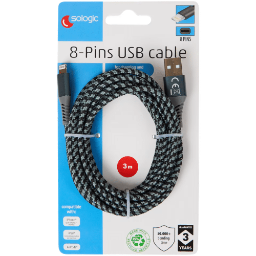Sologic laad- en datakabel 8-pins 3m