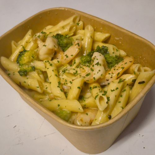 Penne scampis brocolis