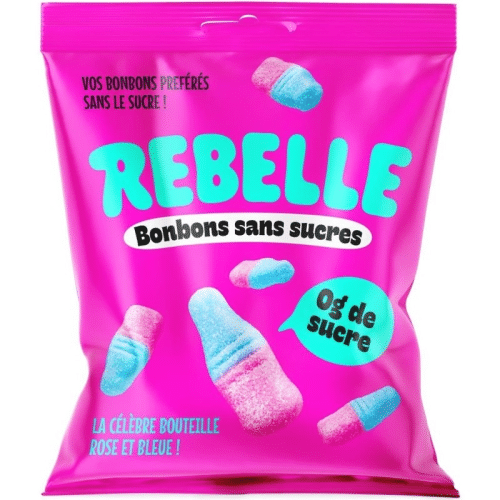 Rebelle Bonbons sans sucres Bouteille rose et bleu