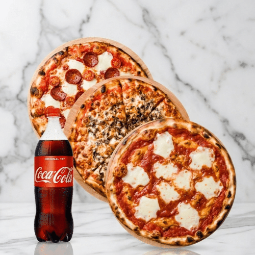 3 Large Pizza en 1.5 Lt Cola