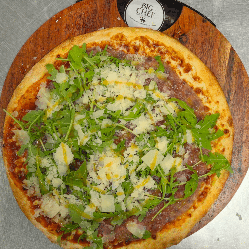 Pizza raw beef carpaccio