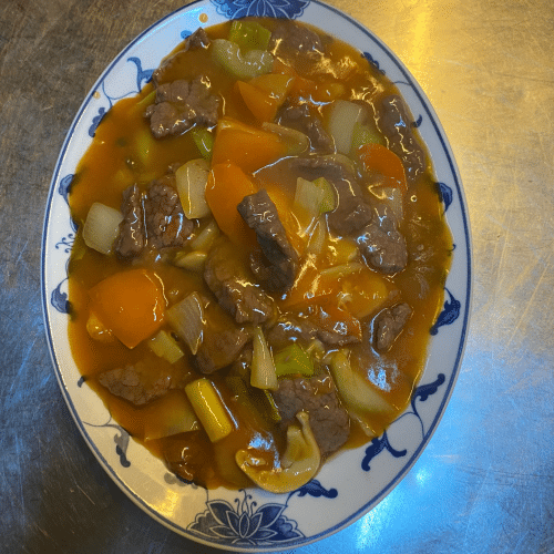 Rundslapjes met tomaten en champignon