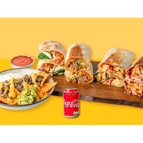Wrap, cheesy beef nacho's & soft
