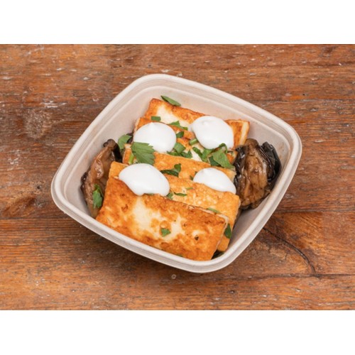 Halloumi grillé, Aubergines et crème à l'ail