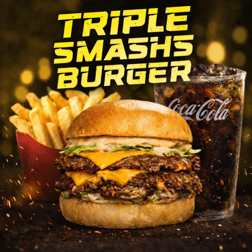 Menu triple smash burger