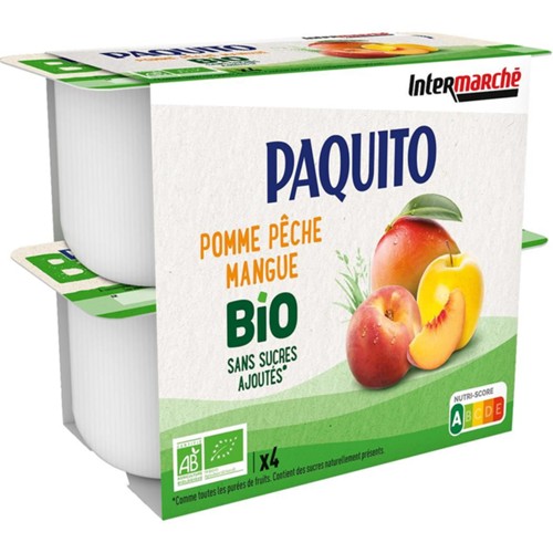 Purée de pomme pêche mangue sans suces ajoutés BIO