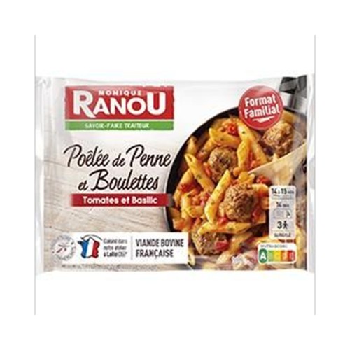 Poêlée de penne et boulettes tomates et basilic