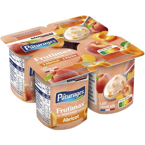 Frutimax - yaourt brassé sucré au lait entier avec morceaux de fruits pêche et abricot