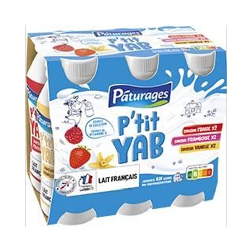 P'tit Yab - Yaourt à boire saveurs fraise/framboise/vanille