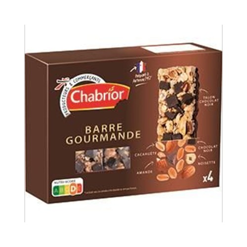 Barre gourmande aux céréales, chocolat noir et fruits secs