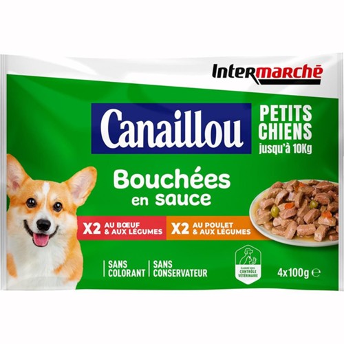 Bouchées en sauce au boeuf et poulet pour petits chiens