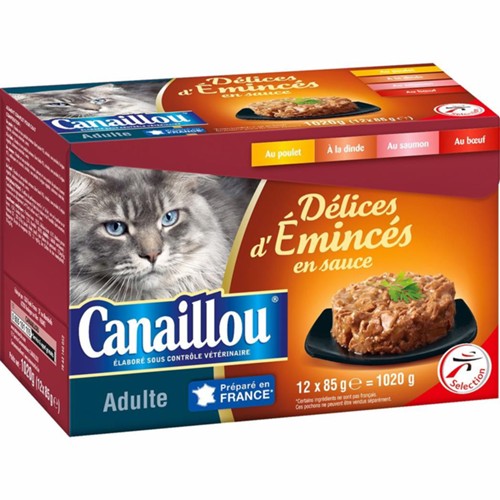 Délices d'Emincés en sauce viandes/saumon pour chat adulte