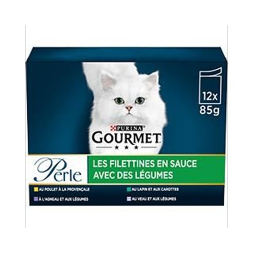 Pâtée pour chat en sauce filettines agneau poulet lapin veau légumes Perle