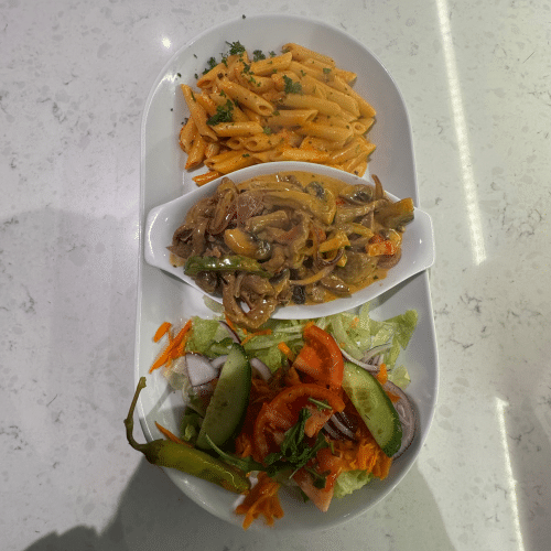 Beef in roomsaus met gebakken groenten