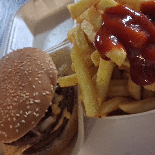 menu: dubbele basic extra burger met friet