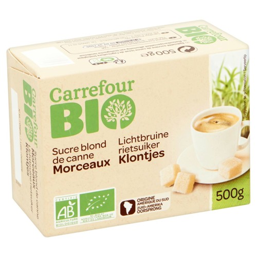 Carrefour Bio Sucre Blond de Canne Morceaux 500 g