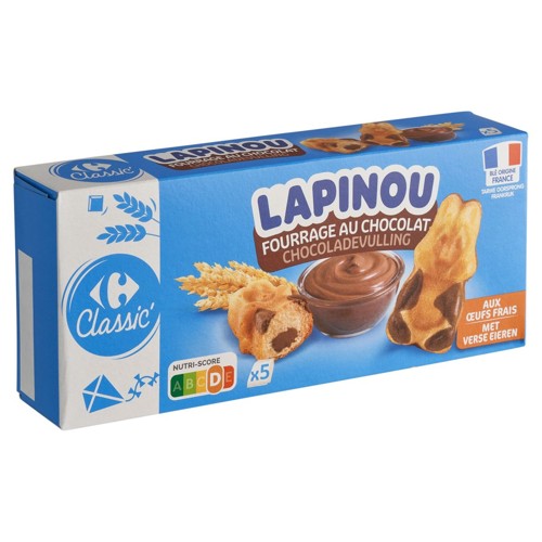 Carrefour Classic'' Lapinou Fourrage Chocolat aux Oeufs Frais 5 x 28 g