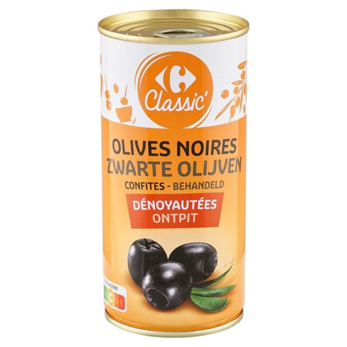Carrefour Classic'' Olives Noires Confites Dénoyautées 400 g