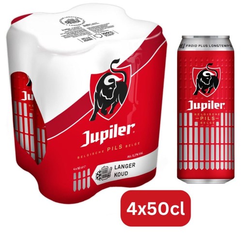 Jupiler Bière Blonde Pils 5.2% Alc 4 x 50 cl Canettes Cold Grip