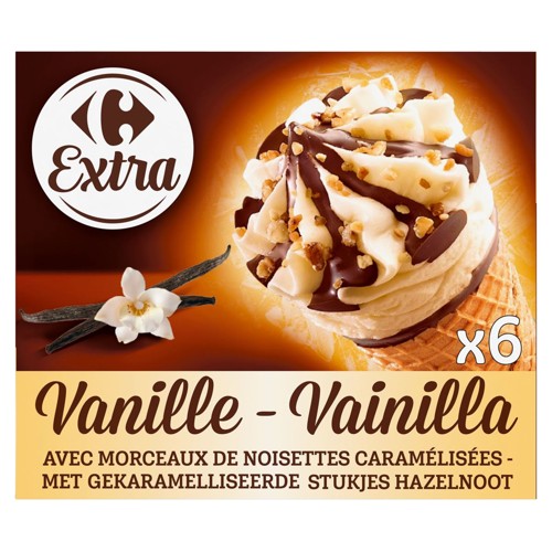 Carrefour Extra Vanille avec Morceaux de Noisettes Caramélisées 6 Pièces 409 g