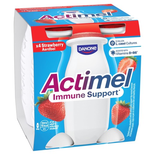 ACTIMEL Yaourt à boire Fraise - Pasteurisé - système immunitaire avec Vitamines 4x100g