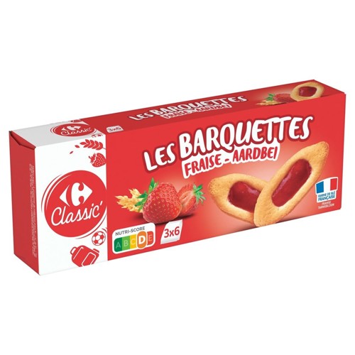 Carrefour Classic'' Les Barquettes Fraise Biscuits 3 x 6 Pièces 120 g