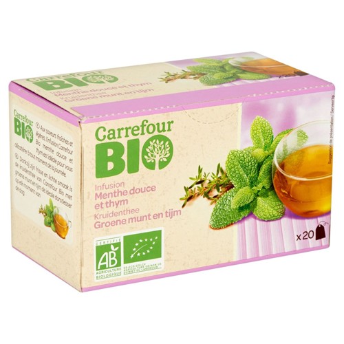 Carrefour Bio Infusion Menthe Douce et Thym 20 Sachets 30 g