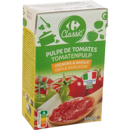 Carrefour Classic'' Pulpe de Tomates Basilic & Oignons 500 g