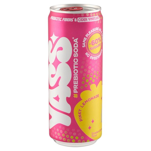 Yass Prebiotic Soda Pinky Lemonade Strawberry & Lemon Flavour 33 cl