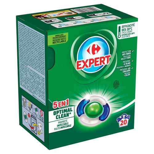Carrefour Expert 5 en 1 Optimal Clean Lessive Penta-Doses 20 x 21 g 20 Lavages