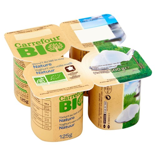 Carrefour Bio Yaourt au Lait Entier Nature 4 x 125 g