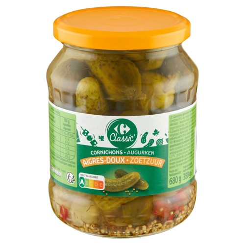 Carrefour Classic'' Cornichons Aigres-Doux 680 g