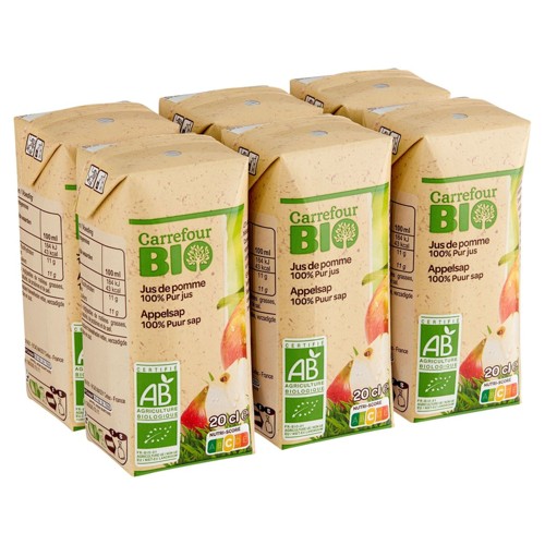 Carrefour Bio Jus de Pomme 100% Pur Jus 6 x 20 cl