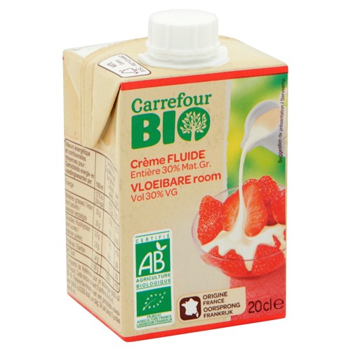 Carrefour Bio Crème Fluide Entière 30% Mat. Gr. 20 cl