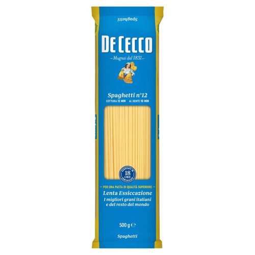 DE CECCO Spaghetti N°12 Pâtes Alimentaires de Semoule de Blé Dur 500 g