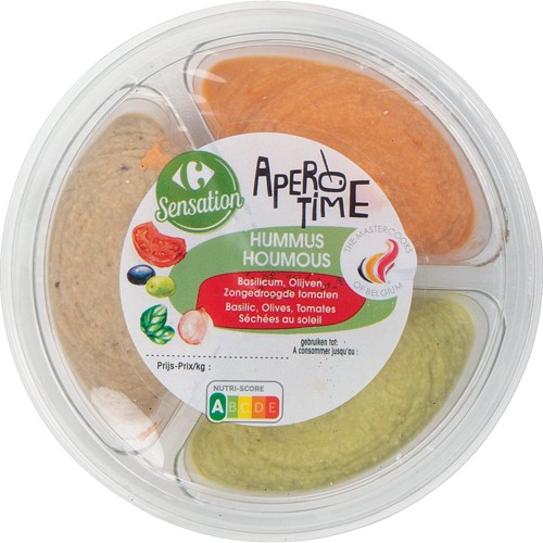 Carrefour Sensation Trio Houmous Basilic, Olives, Tomates Séchées au Soleil 210 g
