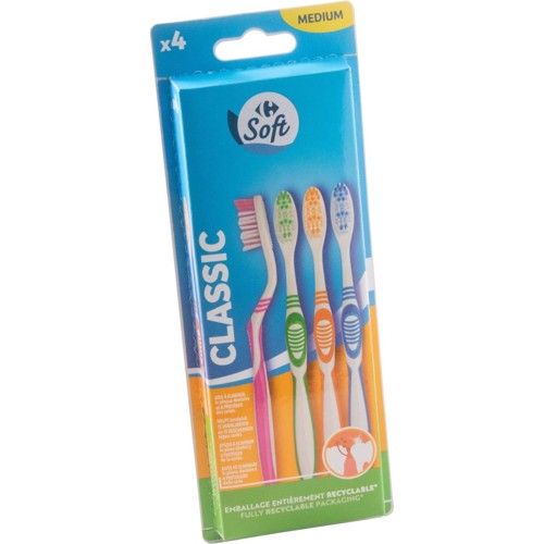 Carrefour Soft Brosses à dents Classique Medium 4 Pièces