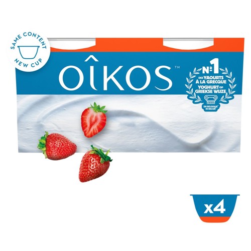 OIKOS DANONE Yaourt à la Grecque Fraise - Pasteurisé 4x115g