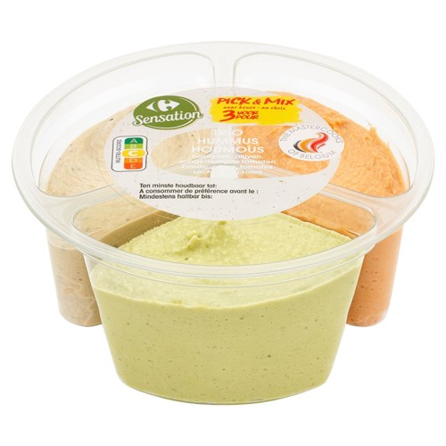 Carrefour Sensation Trio Houmous Basilic, Olives, Tomates 210g