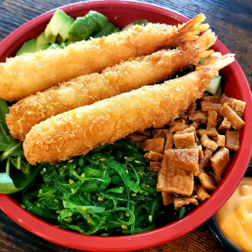 Crispy ebi tempura poke bowl