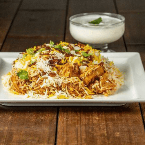 Menu biryani lamb avec raïta