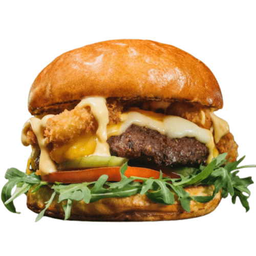 smash beef & Onion-ring burger